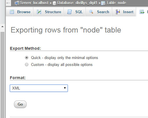 Downloading a table as XML in phpMyAdmin