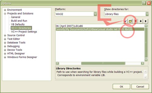 The Library files option in the VC++ Directories option