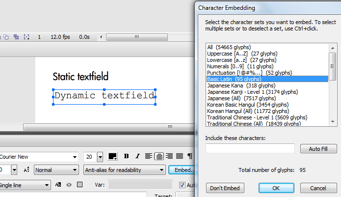 Creating TextFields in Flash