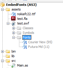 Exploring the fonts in an external SWF in FlashDevelop