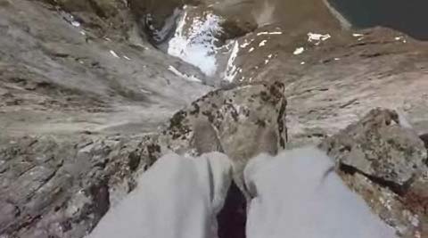 A first person view of a base jump