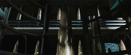 Frame from the Lord of War opening title showing a close-up of a bullet