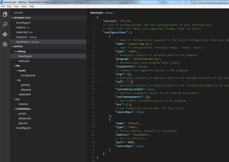 Modifying the launch configuration file to point to our server file